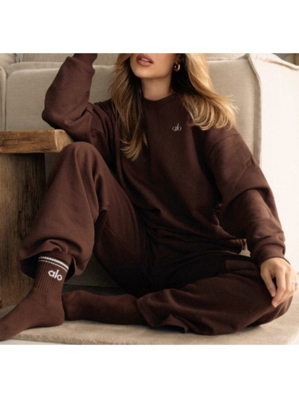Alo Accolade Straight Leg Sweatpants Brownstone High-Rise Waist Sweats Joggers M - Picture 7 of 10